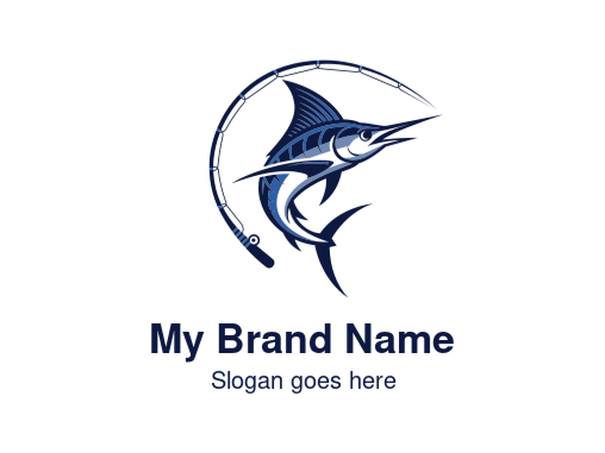 Stunning Blue Marlin Fish with Curved Fishing Rod Logo Design for Ocean Sport Fishing Enthusiasts and Marine Wildlife Lovers